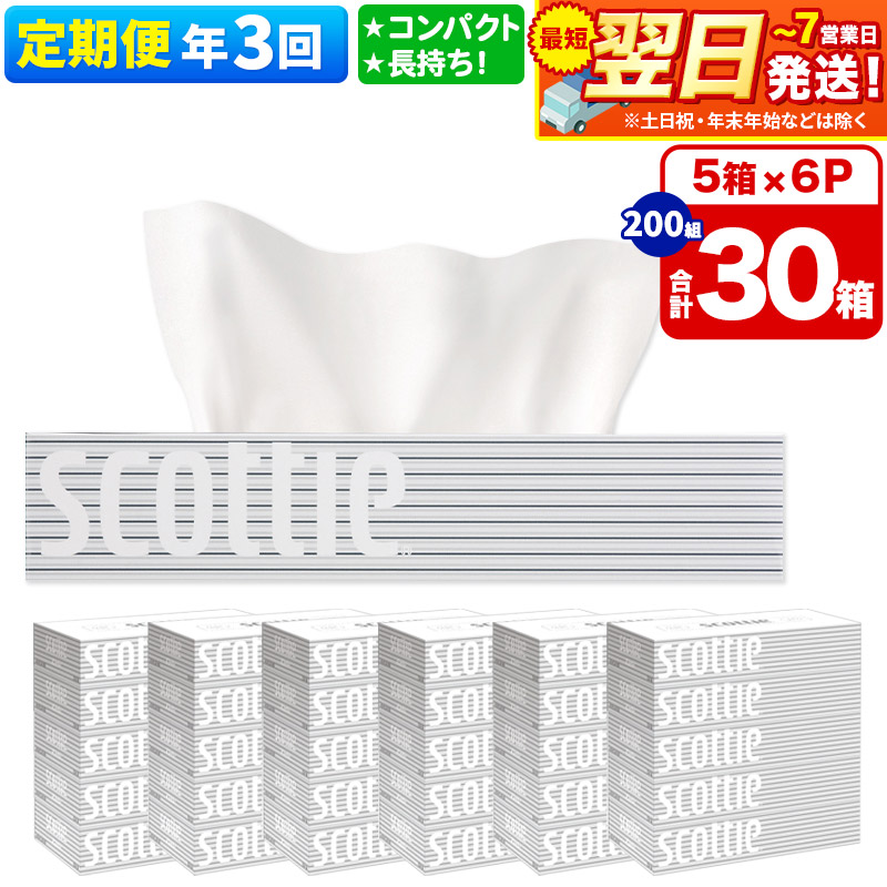 《4ヶ月ごとに3回お届け》定期便 ティッシュペーパー スコッティ 200組 30箱(5箱×6パック) ティッシュ 秋田市オリジナル【レビューキャンペーン中】