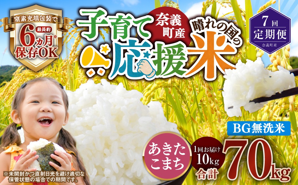 
                  【7回定期便】 子育て応援米  奈義町産米 BG無洗米 あきたこまち5kg 【窒素充填包装】 【お申込み完了月の翌月から順次発送】 米 お米 白米 ご飯 単一精米 国産 定期便 岡山県 奈義町
                
