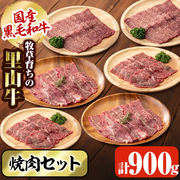 【ふるさと納税】国産黒毛和牛 牧草育ちの里山牛 焼肉セット 計900g! 黒毛和牛 和牛 肉 牛肉 国産 カタロース カルビ 赤身 焼肉 BBQ【さかうえ】b8-032