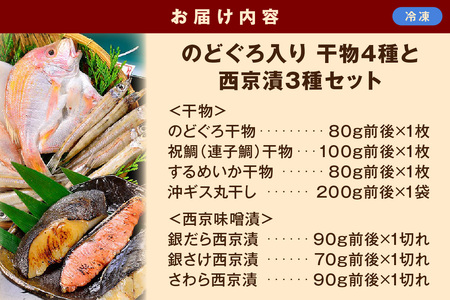 のどぐろ入り 干物4種と西京漬3種セット 魚介類 魚貝類 干物 干もの 一夜干し のどぐろ 鯛 セット 詰め合わせ おかず つまみ 西京漬け 【1652】