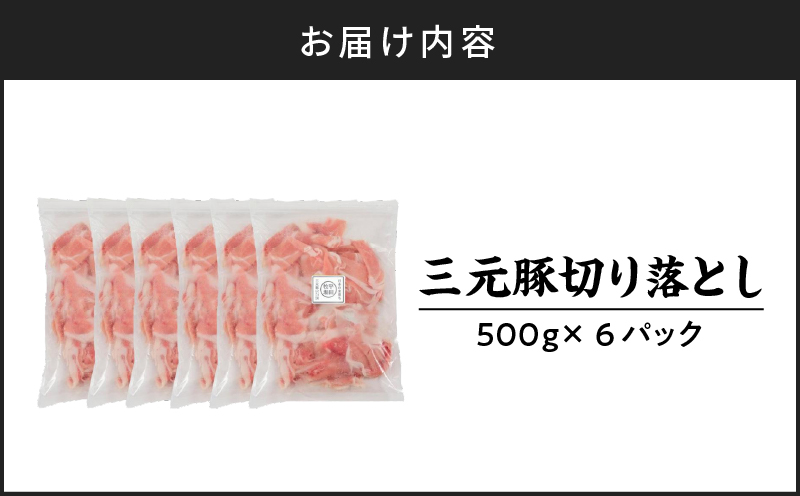 日本の米育ち平田牧場 三元豚切り落とし 500g×6パック（計3kg）　T036-006