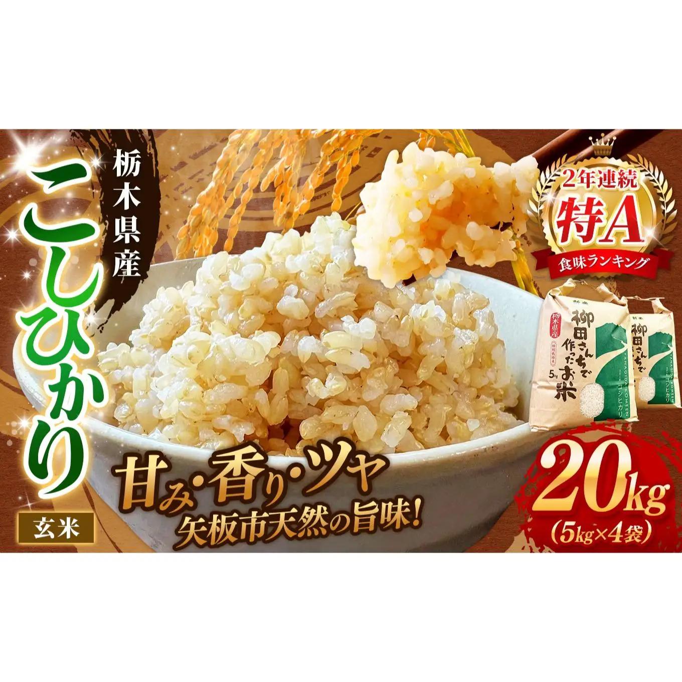 矢板市特別栽培米 お米 こしひかり 玄米 5kg×4P |栃木県 矢板市