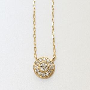【K10イエローゴールド ラボダイヤモンドネックレス】0.093ct 豪華なメレの輝きが美しい サークルデザイン 長さ40cm　K10-N003
