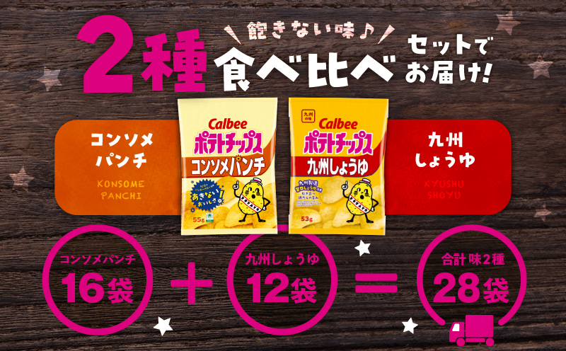 カルビー ポテトチップス 2種食べ比べセット【コンソメパンチ×九州しょうゆ】計28袋　K194-002_13