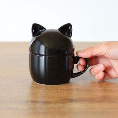ふるさと納税 瑞浪市 小田陶器のCat pit マグ小 (黒)　猫のカタチの可愛い蓋付きマグカップ【小サイズ】 |  | 02