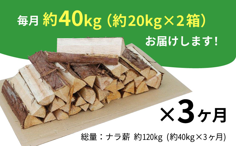 3ヶ月定期便 なら薪 中～大割 約40kg ( 約20kg×2箱 ) 計120kg 3回 3ヶ月 中割 大割 薪ストーブ アウトドア キャンプ 焚火 暖炉 楢 ナラ 薪 まき 雑貨 日用品 定期便 定