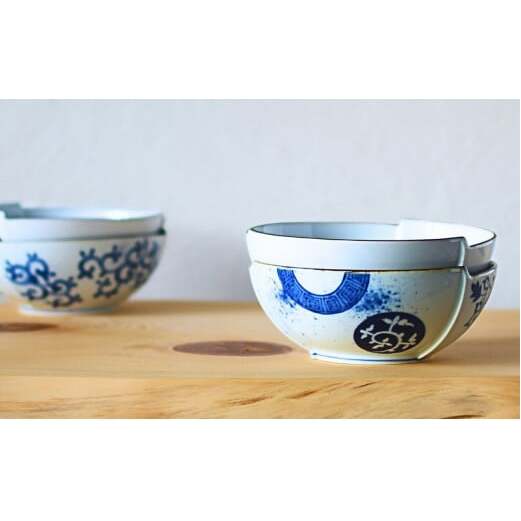 染付絵変りと白釉縁錆の三方つなぎボール 2個セット【ARITAYAKI-STORE】食器 器 うつわ 高級食器 和食器 サラダボール 軽い器 A40-337_イメージ4