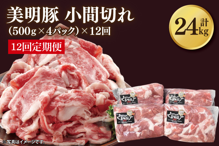
                  【12ヶ月定期便】【美明豚】小間切れ 計2kg(約500g×4パック)｜肉 お肉 小間切れ 豚肉 美明豚 豚 焼き肉 焼肉 すき焼き 煮物 定期便 茨城県 行方市(DH-26)
                
