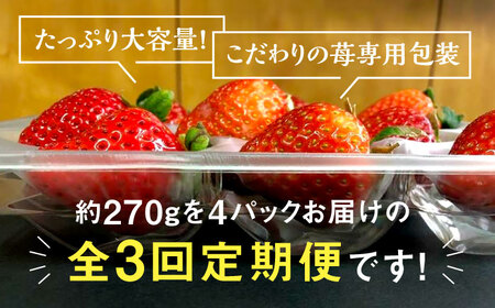 【全3回定期便】農家直送 朝どり新鮮いちご 博多あまおう 約270g×4パック＜株式会社H&Futures＞ 那珂川市 定期便 フルーツ定期便 いちご定期便 いちご フルーツ くだもの 果物 あまおう