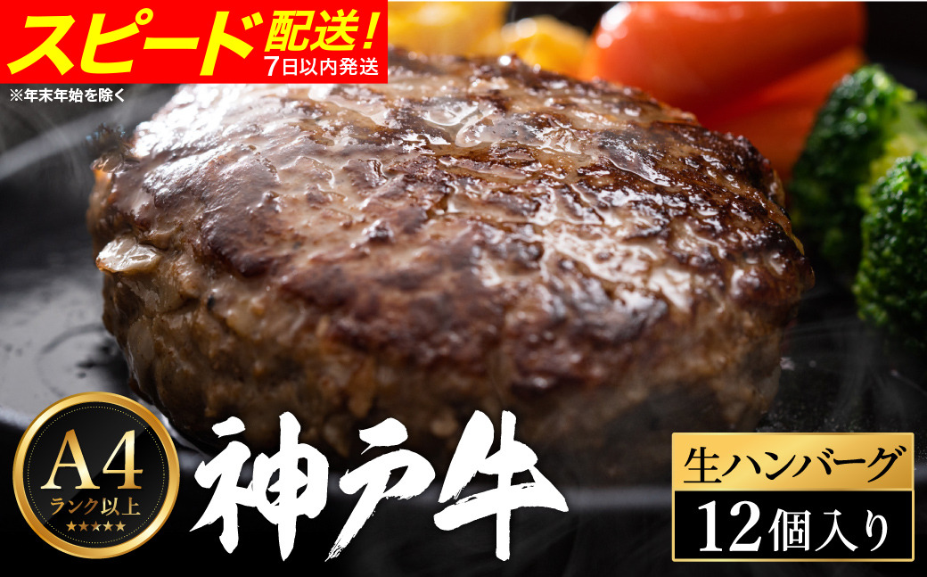 神戸牛 生ハンバーグ （100g×12個） 【帝神志方ミート】