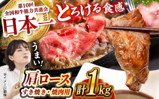 【食べ比べ♪】長崎和牛 肩ロース（焼肉用＆すき焼き・しゃぶしゃぶ用）計1kg（各500g）長崎県/長崎県農協直販 [42ZZAA158]