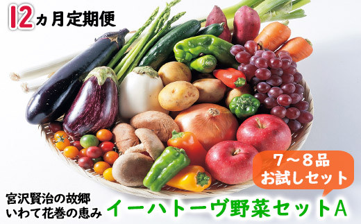 
【定期便12ヶ月コース】イーハトーヴ野菜A お試しセット 7～8品 詰め合わせ 【295】
