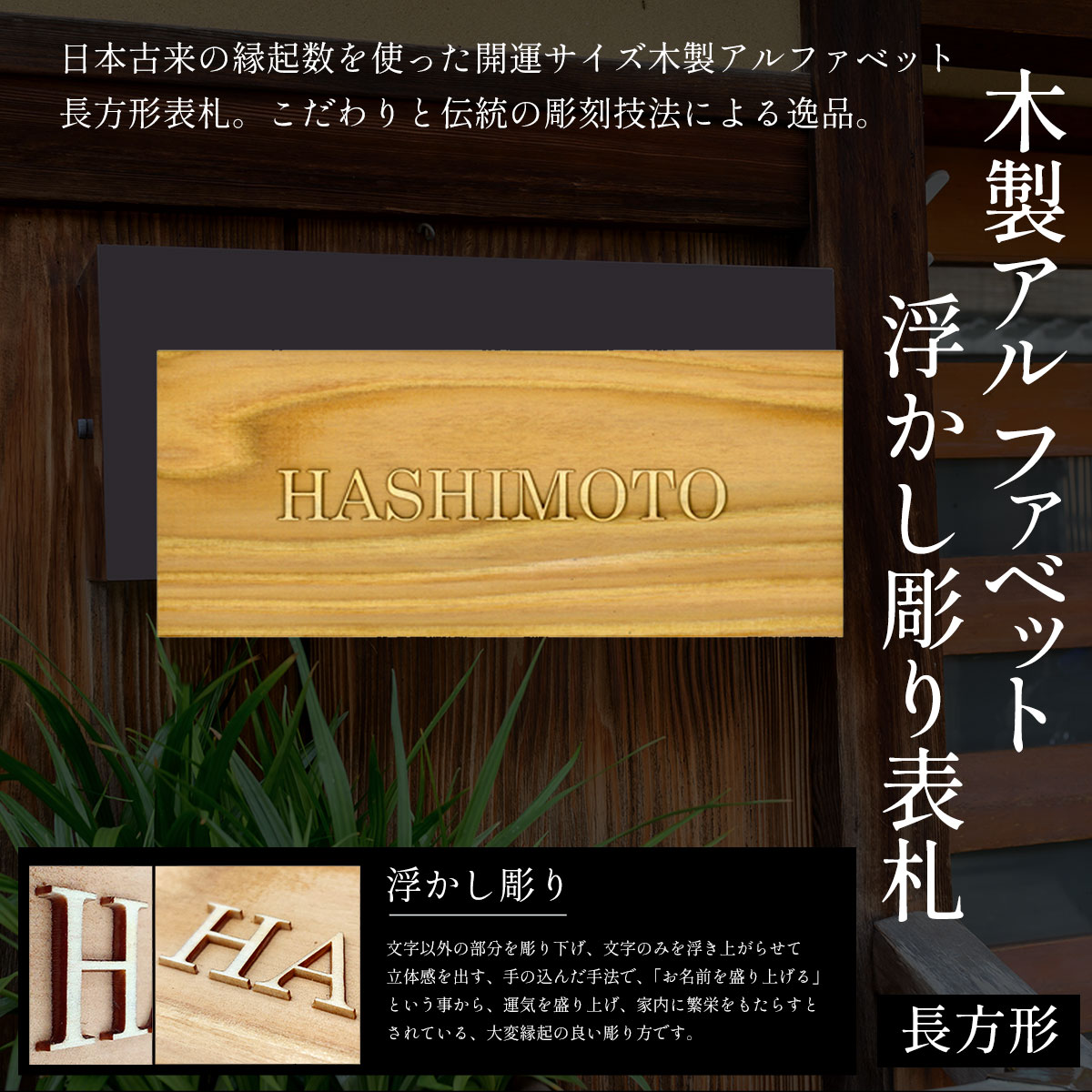 【ふるさと納税】木製アルファベット浮かし彫り表札(長方形) ふるさと納税 表札 木製 木彫り 浮かし彫り アルファベット 木工 木製品 オーダーメイド 京都府 福知山市 FCG030