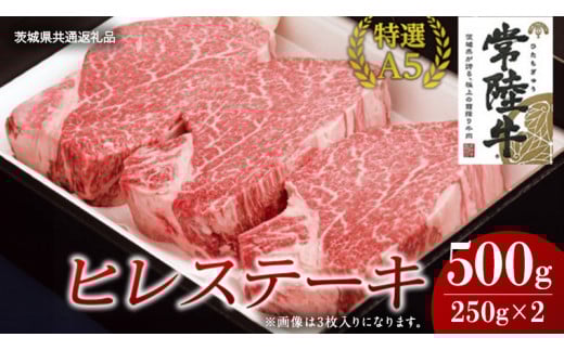 【常陸牛特選A5】ヒレステーキ 250g×2枚 (500g) ( 茨城県共通返礼品 ) 国産 お肉 肉 焼肉 焼き肉 バーベキュー BBQ ヒレ肉 ヘレ ヘレステーキ テンダーロイン A5ランク ブランド牛 牛肉