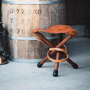 革と木のハンティングチェア：ロータイプ【ブラウン】【本革　タンニンなめし　イタリアンレザー】