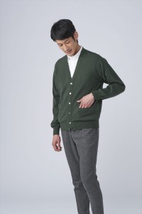 日本製 カシミヤ100% カーディガン グリーン Sサイズ [2637]