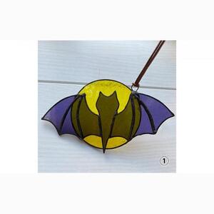 【ステンドグラス】ハロウィンオーナメント（01:コウモリ）□