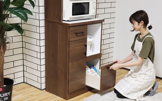 きざし60レンジ台２段オープン NA・BR オープンボード キッチン収納 強化紙 ポリエステル化粧合板 スライドカウンター 木目調 ブラックスチールハンドル 2口コンセント レンジ ポット 炊飯器 シンプル 日本製 家具 インテリア 福岡県 柳川市 送料無料