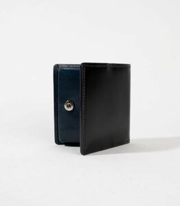 キプリス本革製コードバンｘシラサギレザーボックス小銭入れ　カラー：ブラックｘネイビー　