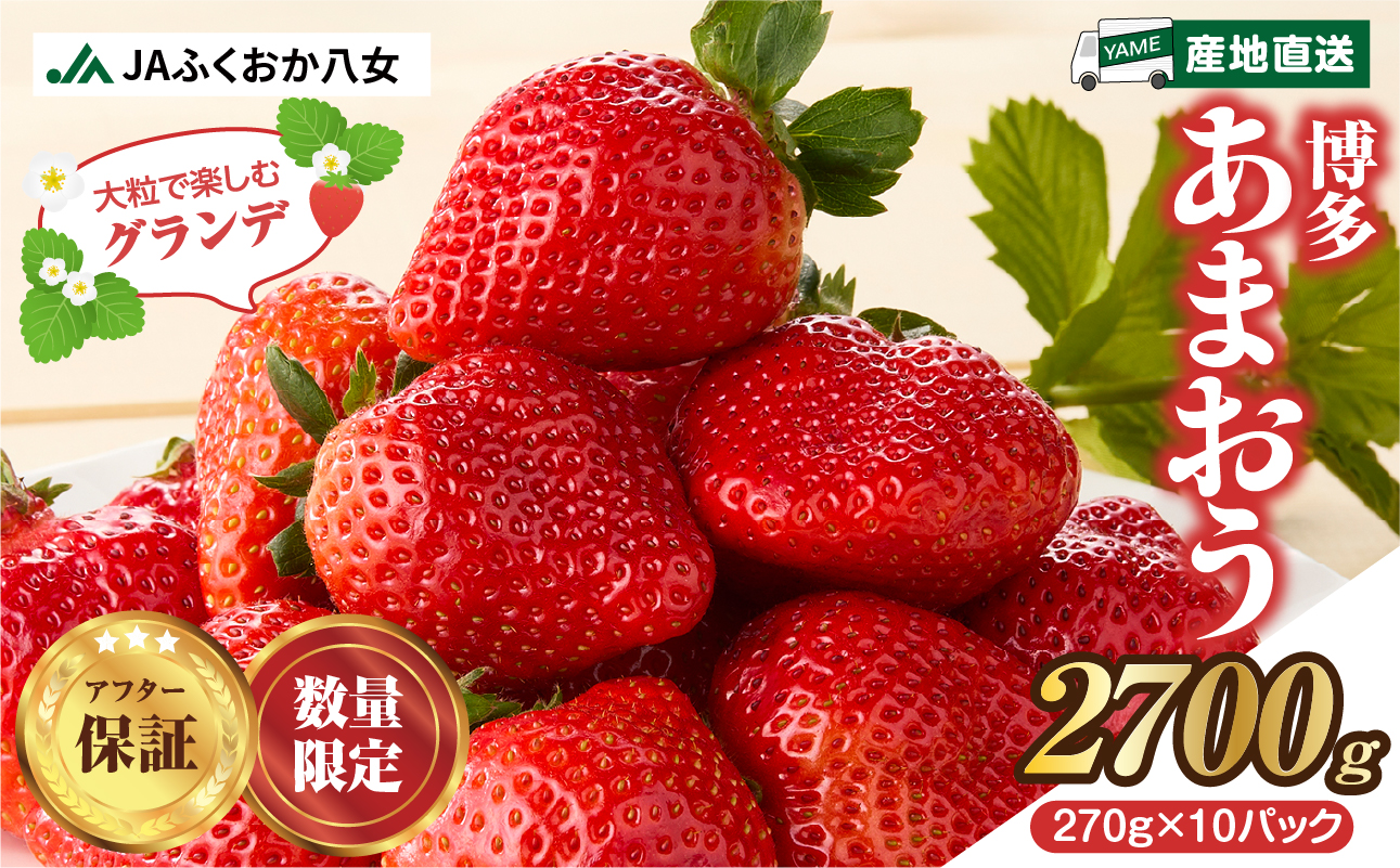 【先行受付：2026年2月発送開始】博多あまおうＧ270g×10パック｜ＪＡふくおか八女 あまおう いちご 苺 イチゴ フルーツ 果物 くだもの 人気  旬 福岡県産 大粒 アフター補償 数量限定 期