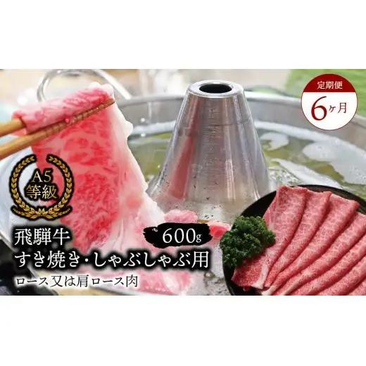 【６ヶ月定期便】 A5等級 飛騨牛 すき焼き・しゃぶしゃぶ用 600ｇ ロース又は肩ロース肉
