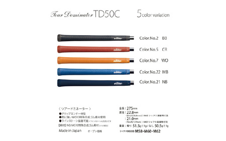 TD50C バックライン有ネイビー ゴルフグリップ 5本セット - 競技志向プレーヤーをターゲットにしたモデル