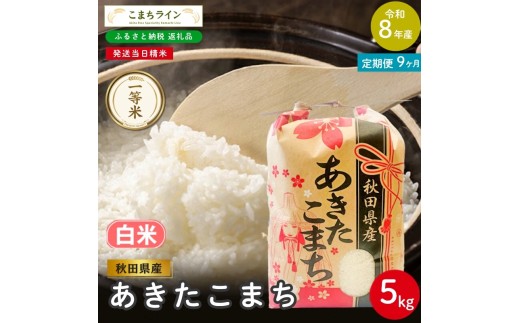 
                  《 9回定期便 》 米 令和8年産 あきたこまち 白米 5kg×9回 秋田県産 米 一等米 ブランド米 45キロ 白米 精米 精米したて 一人暮らし 秋田 能代 能代市 送料無料 《こまちライン》
                