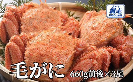 網走産 毛がに1.98kg前後（660g前後×3尾） ABW110