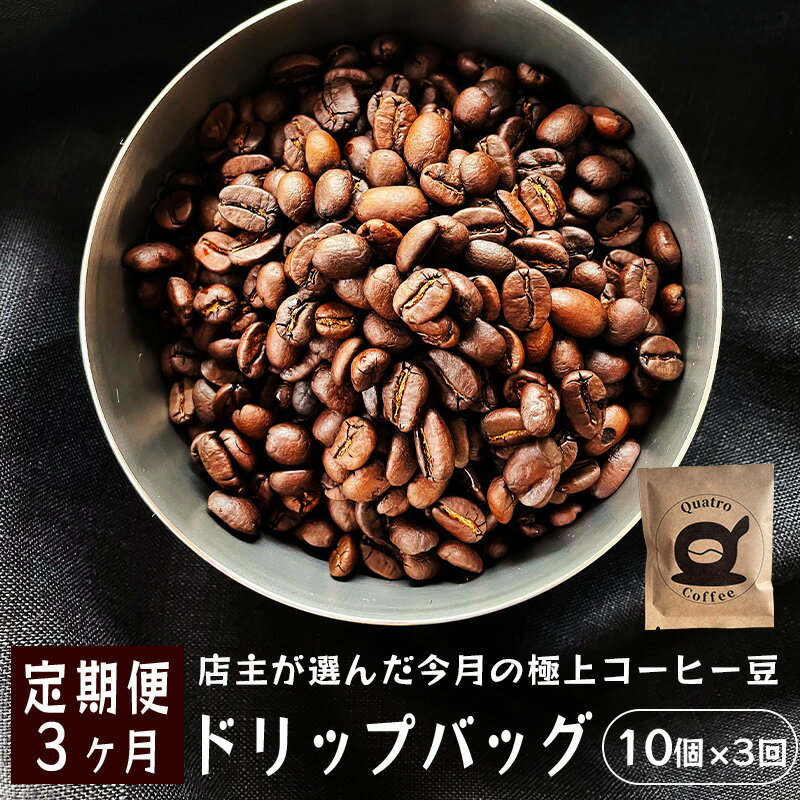 【ふるさと納税】 ドリップコーヒー 定期便 3ヶ月 自家焙煎 合計30杯分（12g×10個×3回）｜珈琲 コーヒー ドリップバッグ 挽きたて 新鮮 お試し 定期便