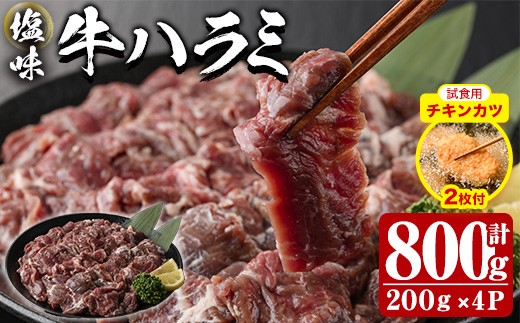 【試食用チキンカツ付】塩味 牛ハラミ (計800g) 小分け 牛肉 肉 ハラミ 牛はらみ 味付け 焼肉 塩 BBQ 冷凍 大分県 佐伯市【DH298】【ネクサ】