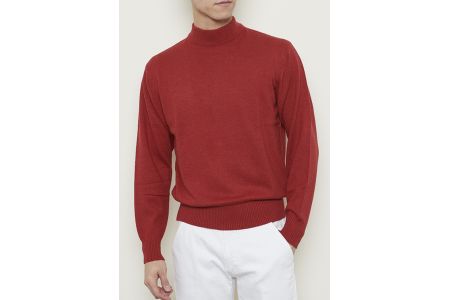 日本製 カシミヤ100% ハイネック 赤 Sサイズ [2536]