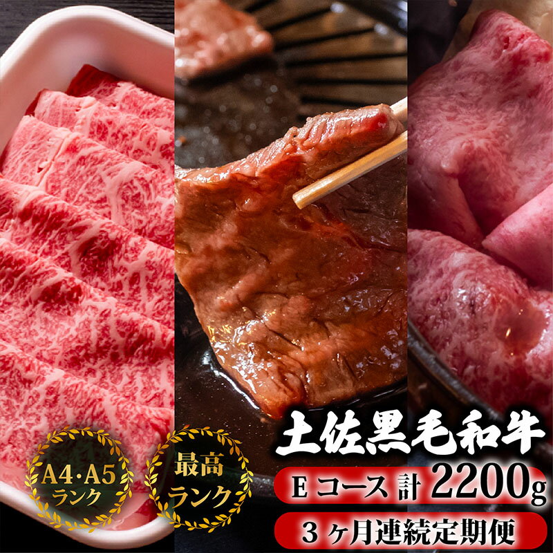 【ふるさと納税】 【3回定期便】土佐黒毛和牛 食べ比べ 2200g (計2.2kg以上) | Eコース 厳選 国産 和牛 すき焼き しゃぶしゃぶ 焼き肉 お肉 霜降り 牛肉 ウデ肉 モモ肉 リブロース 人気 贈答 ギフト 小分け 数量限定 3ヵ月 頒布会 老舗 たけうちミート 高知県 須崎市 TM7000