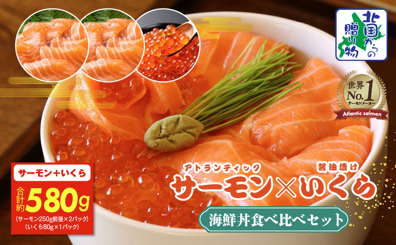 099H3931 アトランティック サーモン 250g×2P & いくら醤油漬け 80g【北国からの贈り物 食べ比べ セット 小分け 海鮮丼 お楽しみ 冷凍】