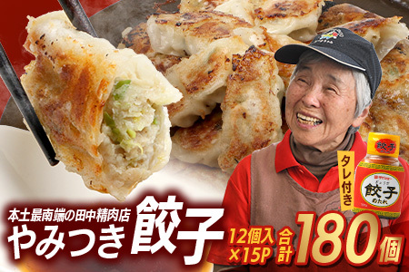 佐多の田中肉屋ニンニクたっぷりやみつき餃子 180個（12個入り×15パック） 餃子のタレ2本付き | ぎょうざ 餃子 ギョウザ にんにく スタミナ餃子 大容量 手作り おかず ビールと一緒に 冷凍 産地直送 鹿児島県 南大隅町 田中精肉店　TA-1