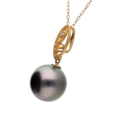 ふるさと納税 神戸市 【澪標】黒蝶真珠(タヒチパール) ダイヤモンド K18 イエローゴールド ペンダントトップ |  | 01