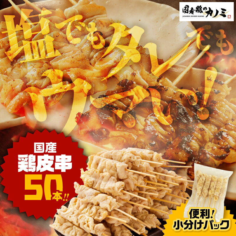 【ふるさと納税】 鶏皮串 50本セット 国産鶏肉 やきとり 焼き鳥セット 焼鳥 冷凍 鶏肉 鶏 鳥肉 鶏皮 皮 個包装 小分け 惣菜 総菜 カノミ 鹿児島 鹿屋市 おすすめ ランキング プレゼント ギフト