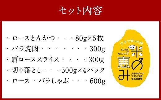 大分県産ブランド豚 「米の恵み」 豚肉まつり 5種セット 計3.6kg 豚肉 小分け