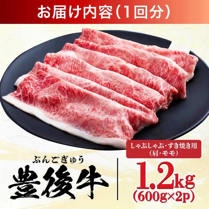 【全12回定期便】【訳あり】おおいた豊後牛 赤身霜降り しゃぶしゃぶすき焼き用（肩・モモ）1.2kg(600g×2P) 日田市 黒毛和牛 牛肉 サーロイン 霜降り 豊後牛 しゃぶしゃぶ すき焼き 訳あ