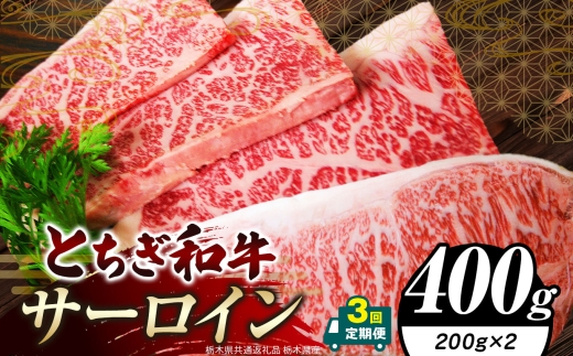 【定期便3回】栃木県共通返礼品 栃木県産 とちぎ和牛サーロイン (200g×2)×3回｜定期便3回 黒毛 和牛 牛肉 焼肉 ブランド和牛 とろける 霜降り 赤身 切り落とし ふるさと 納税 イチオシ おすすめ 栃木県 下野市 しもつけ市