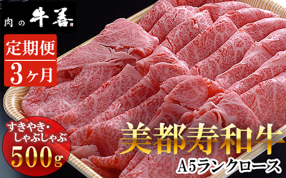 【毎月定期便3回】牛善特選 美都寿和牛 ロースすき焼き しゃぶしゃぶ用 A5ランク No.290