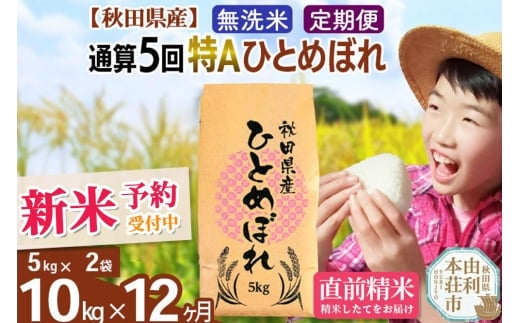 《予約受付》《定期便12ヶ月》令和7年産 【無洗米】通算5回特A 秋田県産ひとめぼれ 計10kg (5kg×2袋) お届け周期調整 隔月もOK【2025年11月中出荷予定】