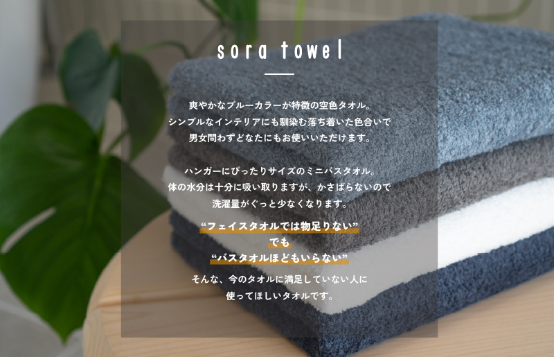 【スピード発送】soraミニバスタオル4枚セット（チャコール）【フェイスタオル 以上 バスタオル 未満 泉州タオル 吸水 普段使い シンプル 日用品 たおる 大阪 泉佐野 大阪府 泉佐野市】