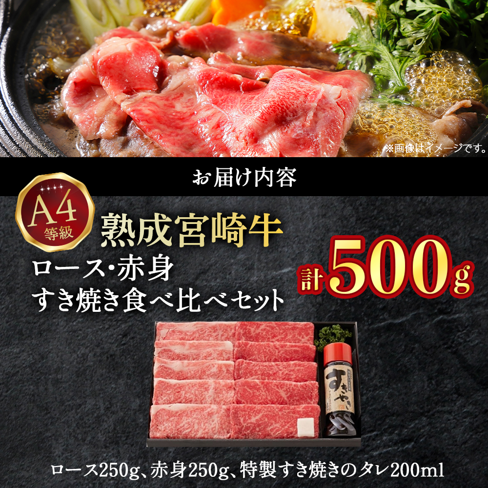 【C201】【人気鉄板焼き店厳選】熟成宮崎牛A4等級ロース・赤身すき焼き食べ比べセット オリジナルタレ付き_イメージ5
