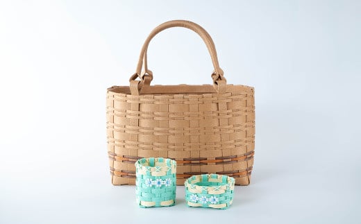 カゴバッグセット【モカ茶】 小物入れ2点付き クラフト素材 手作り かごバッグ 3点セット 【登米市中央障害者地域活動支援センター】tm141-B