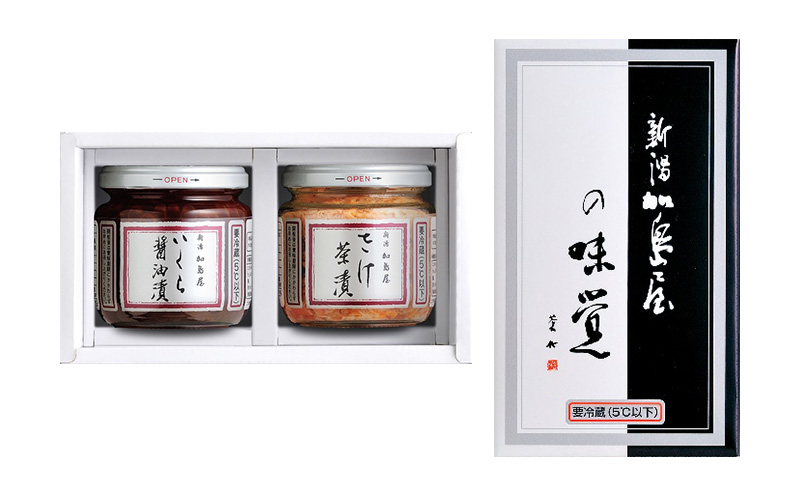 加島屋の定期コース（6カ月）中ビン2本 (さけ茶漬・いくら醤油漬)  鮭 イクラ おつまみ お茶漬け ごはんのお供 フレーク 瓶詰 新潟市