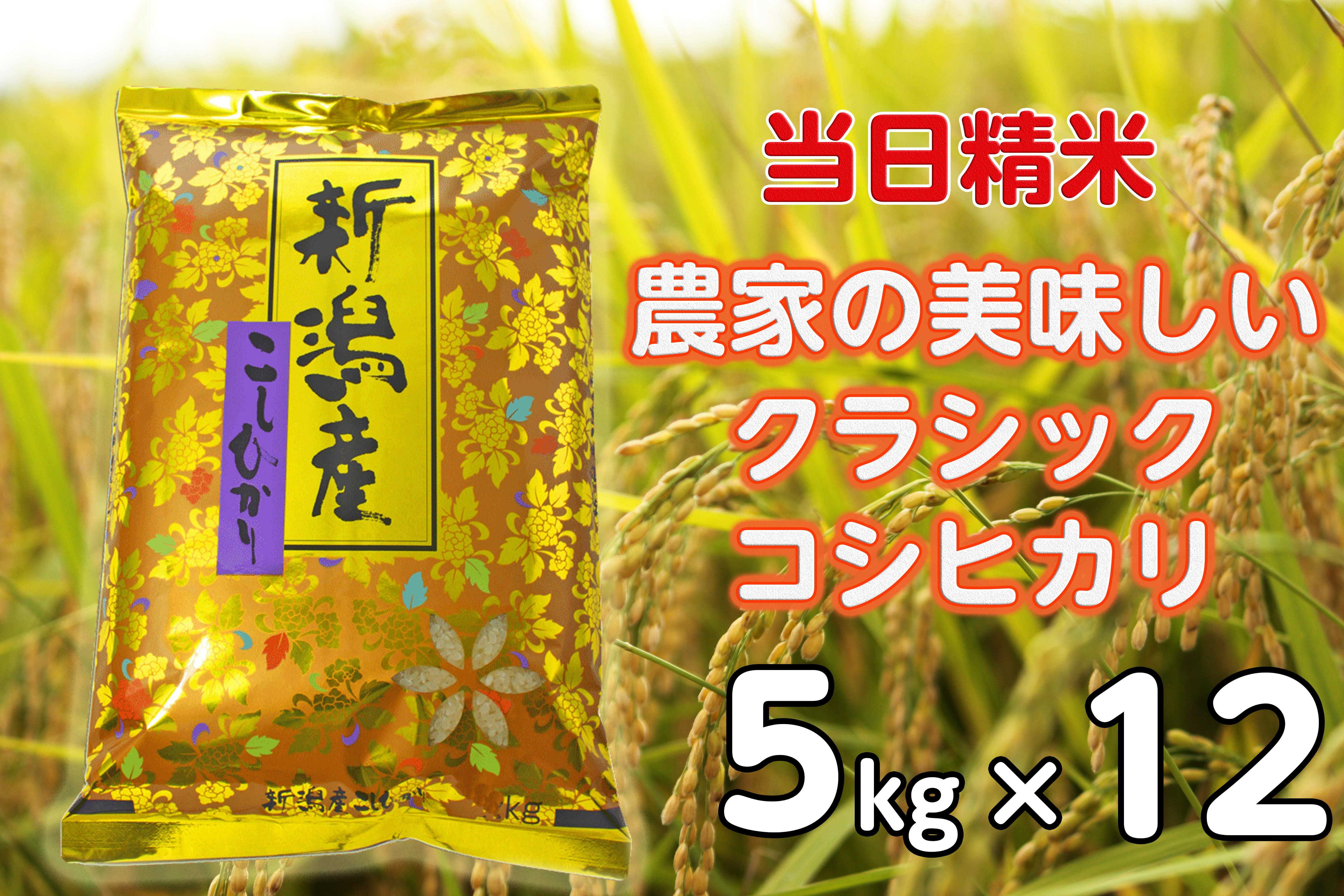 
                  【令和8年産新米】【12か月定期便】 当日精米! 農家直送 美味しい クラシックコシヒカリ 5kg×12回 計60kg 精米 白米 水原町農産センター 新潟県 米 こめ コメ 定期便 新米 ９月下旬より発送開始予定 1F29141
                