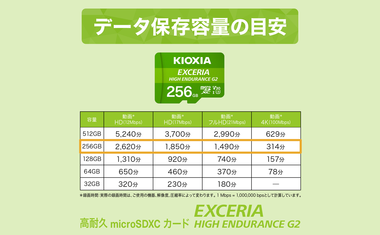 キオクシア（KIOXIA）EXCERIA HIGH ENDURANCE G2 高耐久 microSDHC/microSDXC UHS-Iメモリカード 256GB【エクセリア、メモリ、カード、ストレージ