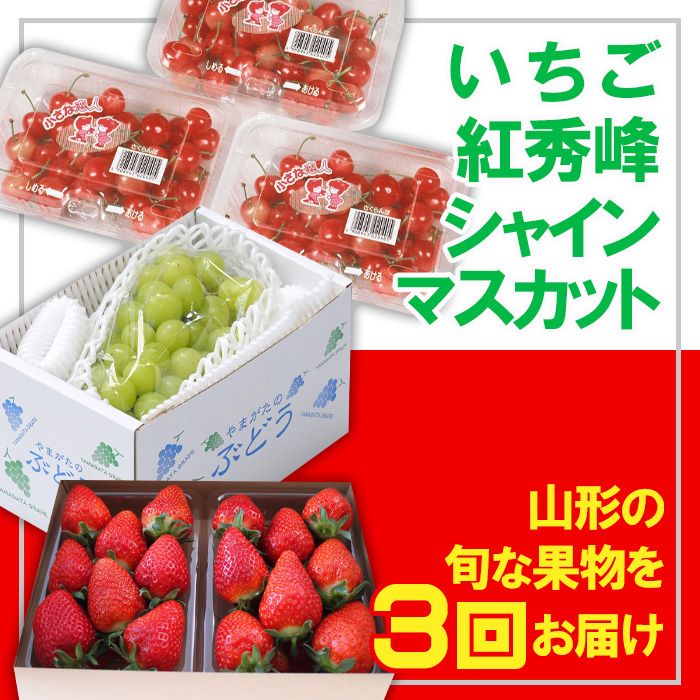 【定期便3回】☆フルーツ王国山形☆いちご・紅秀峰・シャインマスカット 【令和6年産先行予約】FS23-837