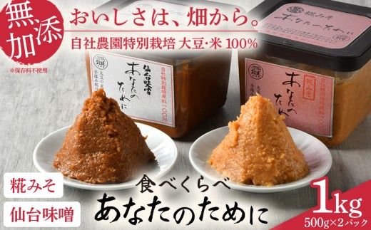 【仙台味噌 あなたのために 500g 麹味噌 あなのために 500g (計1kg) 】 味噌 米 みそ 仙台味噌 麹味噌 あなたのために セット 500g 1kg 国産 食べ比べ 食べくらべ 米味噌 糀 ミソ 米みそ 味噌汁 みそ汁 味噌漬け 和食 健康 調味料 徳用 腸活 発酵食品 [ 今野醸造 宮城県 加美町 ]