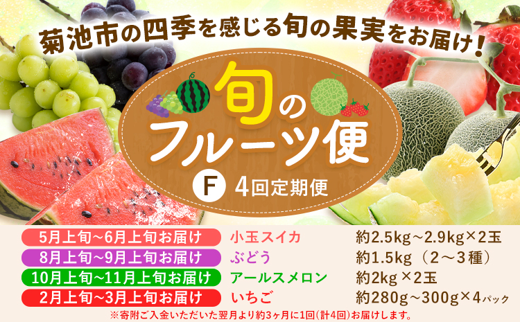 【4回定期便】旬のフルーツ便【養生市場】 定期便 ぶどう詰め合わせ約1.5kg メロン約2kg×2玉 いちご   スイカ《季節ごとに出荷予定》 果物 フルーツ 九州産 熊本県産 送料無料